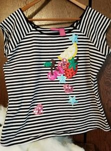 Thalia Sodi black/White top w fruit embellishments